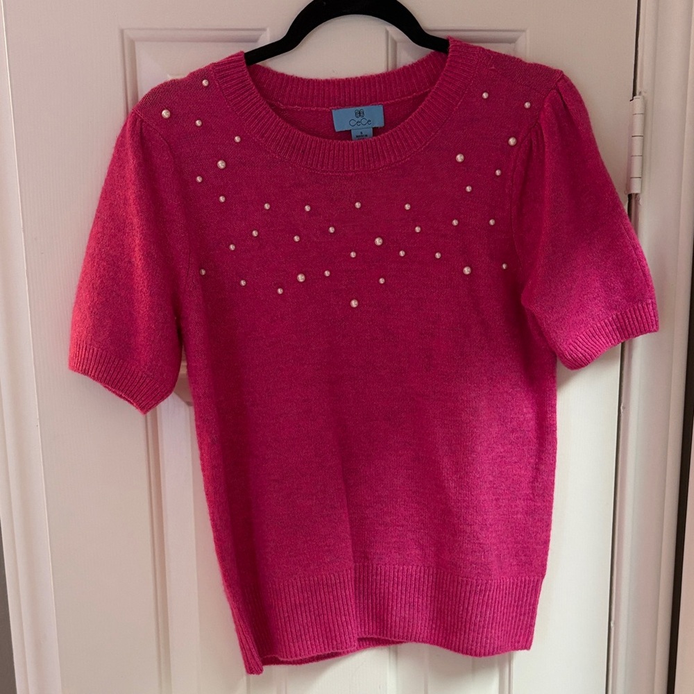 CeCe Pearled Pink Sweater Top
